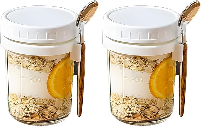 Shudyear Overnight Oats Container 2-Pack, Overnight Oats Jars with Lid and Spoon, 10 oz Airtight ... | Amazon (UK)