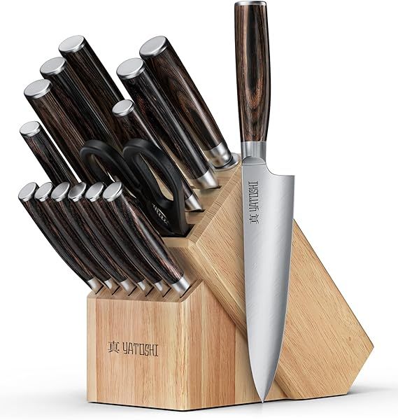 Yatoshi 15 Knife Block Set - Pro Kitchen Knife Set Ultra Sharp High Carbon Stainless Steel with E... | Amazon (US)