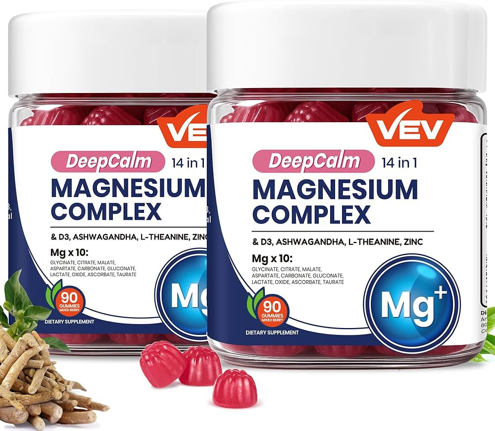 VEV Deep Calm Magnesium Complex 14-in-1 Gummies with Ashwagandha, L-Theanine, Vitamin D3 & Zinc f... | Amazon (US)
