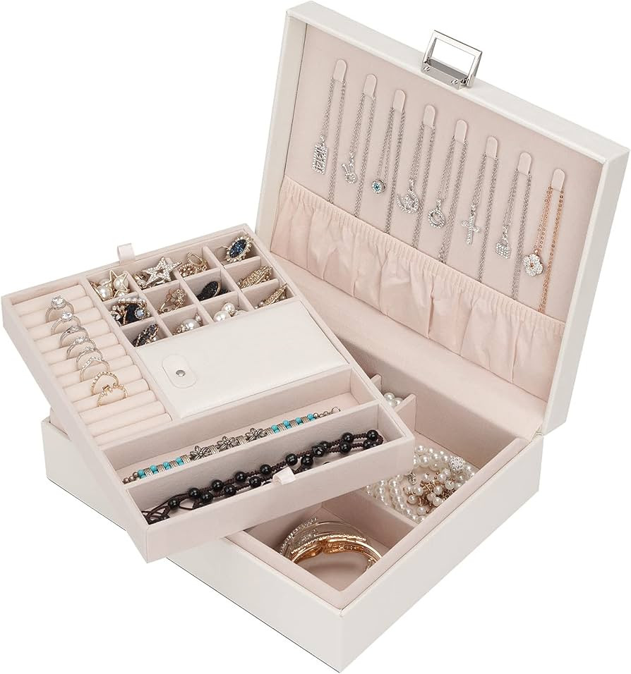 ATAIMEISEN Jewelry Organizer Box for Girls Women Travel Jewelry Case Double Layer Large Jewelry S... | Amazon (US)