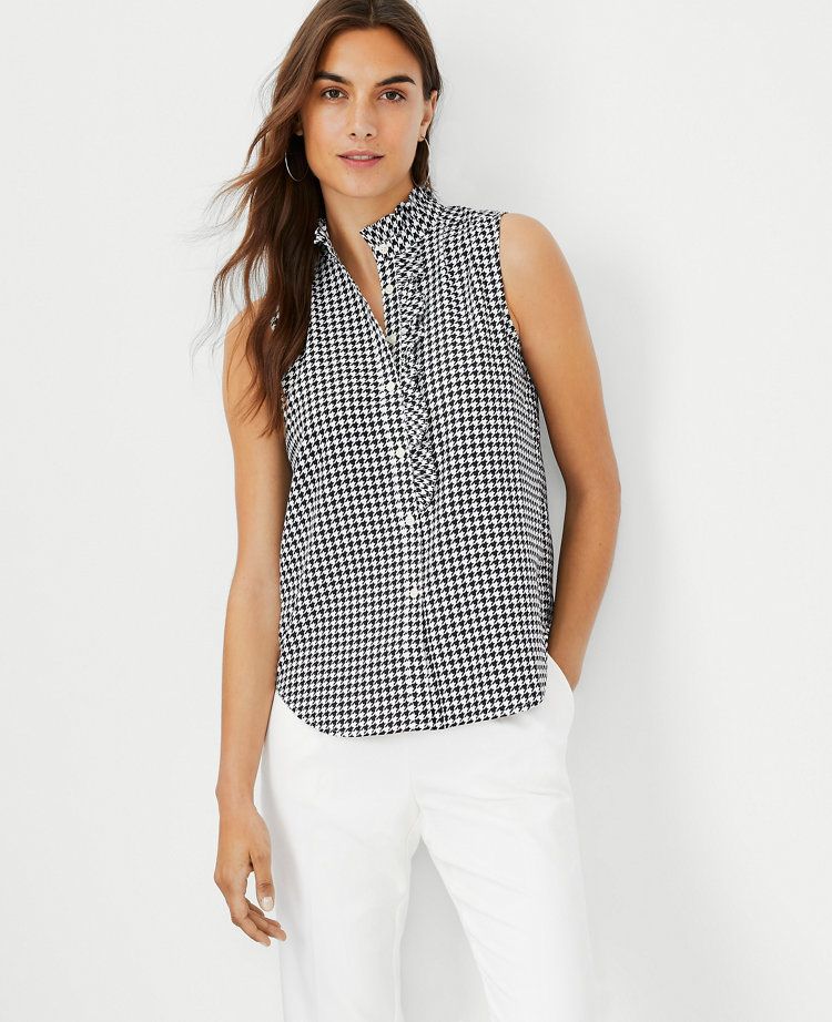 Houndstooth Ruffle Shell | Ann Taylor (US)