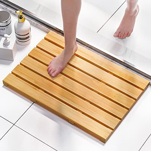Domax Bamboo Bath Mat - Non Slip Waterproof Wooden Shower Floor Mat for Bathroom, Sauna, Spa, Outdoor Use (Natural, 21.26 x 14.17 x 1.3 Inch) | Amazon (US)