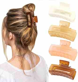 Canitor Hair Claw Clips 4 PCS, Hair Clips for Thin Hair Rectangular Acrylic Hair Clips Banana Hai... | Amazon (US)