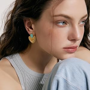 24K Gold-Plated Heart Drop Earrings, Vintage Oval Enamel Statement Hypoallergenic Dangle Earrings... | Amazon (US)