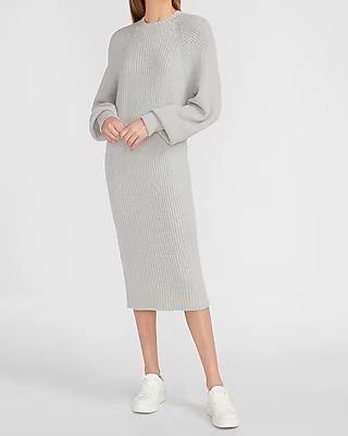 Balloon Sleeve Midi Sweater Dress Women's Silver Heather Gray | Express