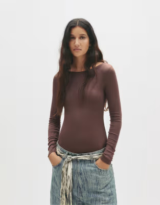 Pull&Bear Long sleeve bodysuit in brown | ASOS | ASOS (Global)