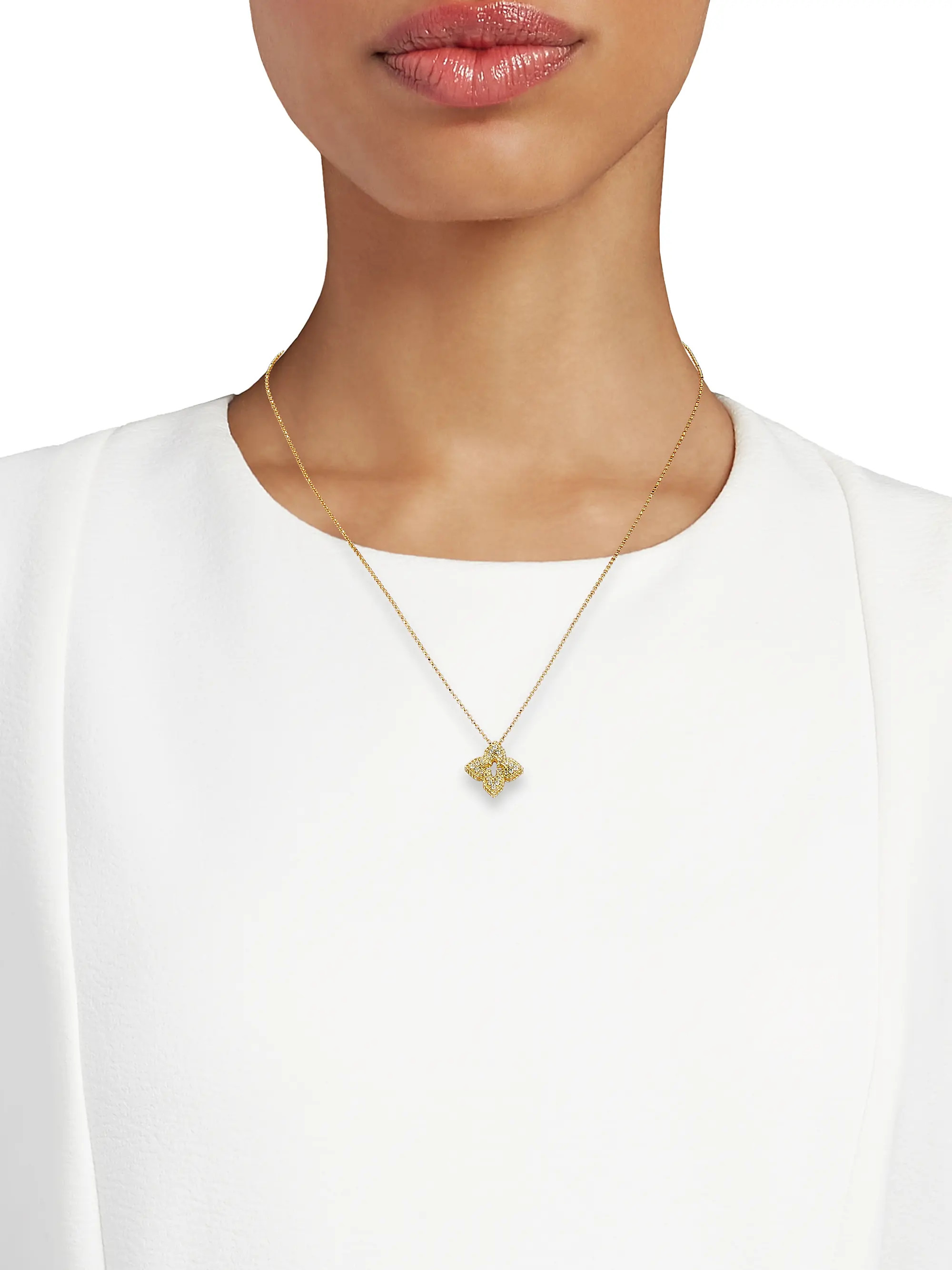 Venetian Princess 18K Yellow Gold & 0.15 TCW Small Flower Pendant Necklace | Saks Fifth Avenue