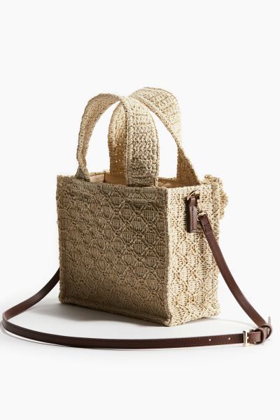 Appliquéd Straw Crossbody Bag - Beige - Ladies | H&M US | H&M (US + CA)