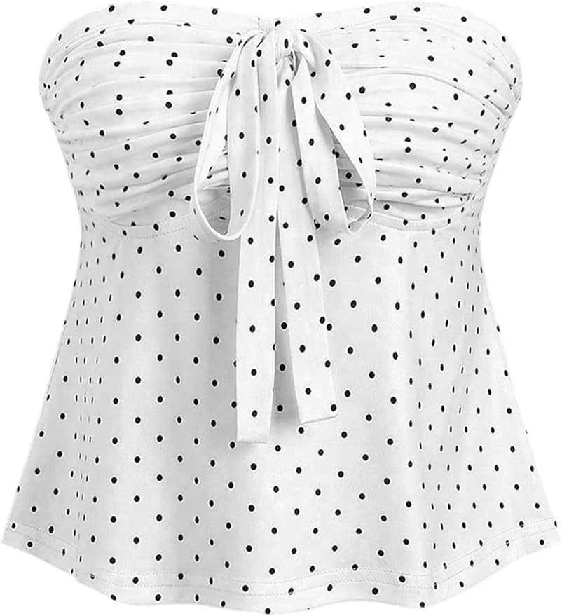 Women's Polka Dots Tube Tops Y2k Strapless Pleated Babydoll Peplum Top | Amazon (US)