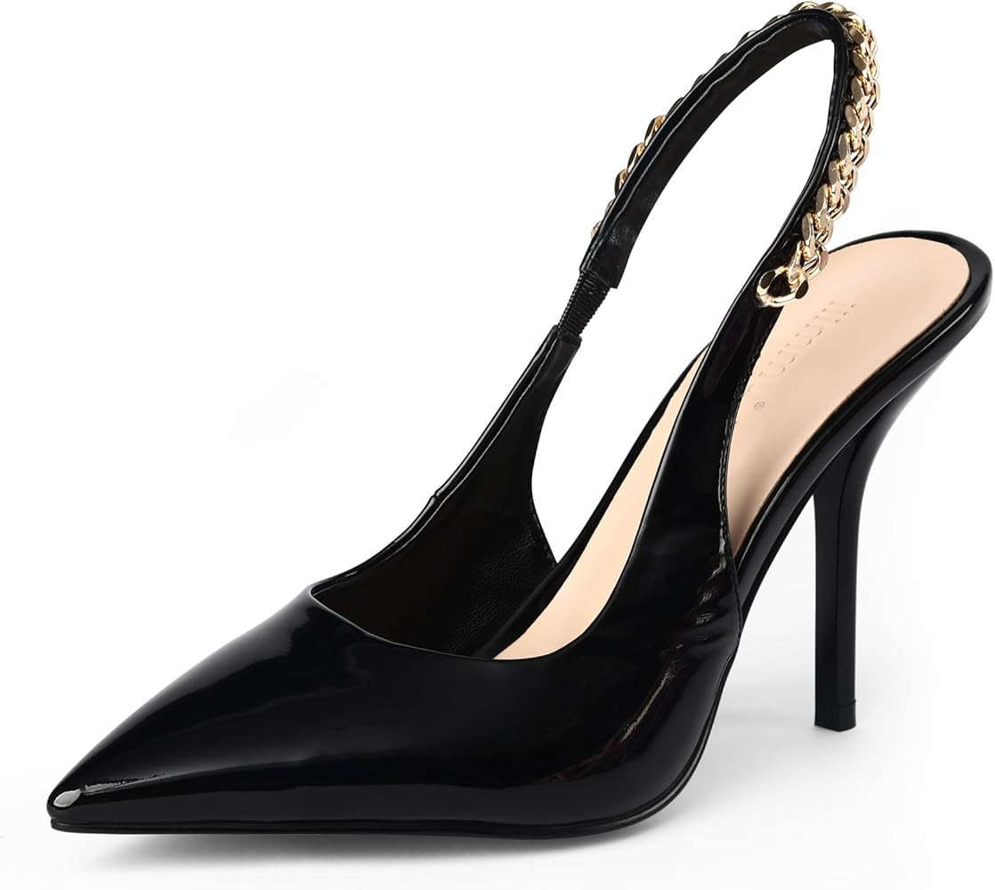 iiimmu Women's Stiletto Heels Closed Pointed Toe 4 in Heels for Women Patent Leather Pumps with C... | Amazon (US)