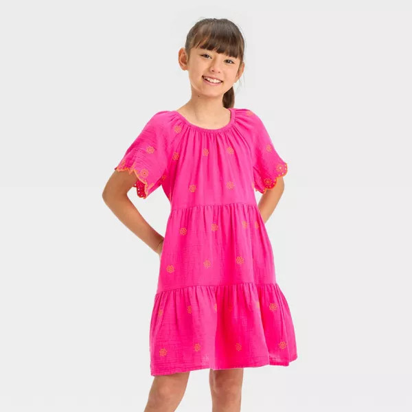 Girls' Short Sleeve Eyelet Gauze Dress - Cat & Jack™ | Target