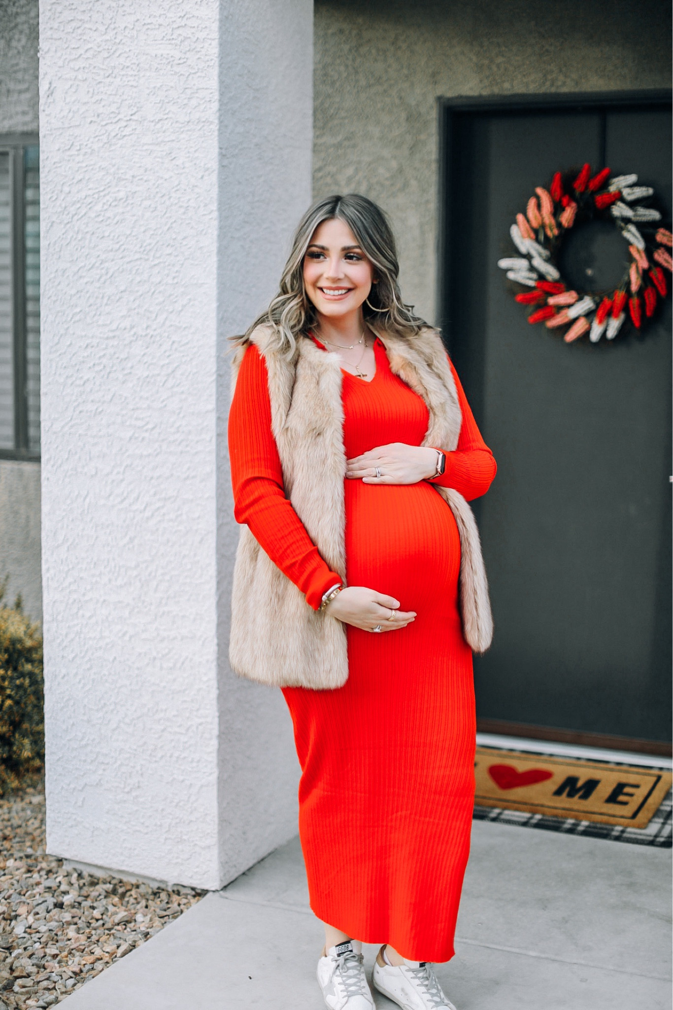The perfect little Valentine’s Day sweater dress! ❤️🩷 Wearing a Medium and there’s still room to stretch! Added both maternity and non-maternity options! 

#LTKbump #LTKfamily #LTKbaby