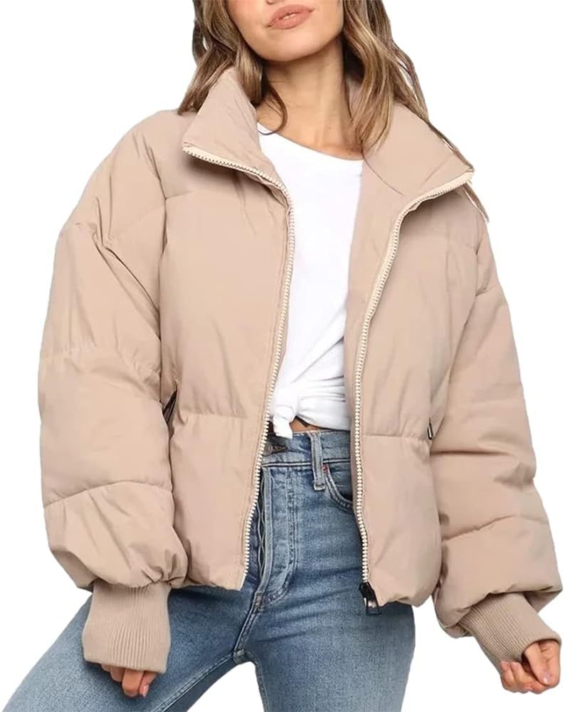 SeekMe Women's Oversized Lightweight Cropped Padded Puffer Jacket Coats Full Zip Short Quilted Down  | Amazon (US)