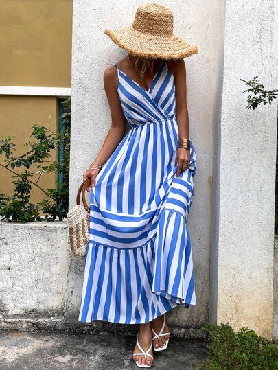 Striped Ruffle Hem Cami Dress | SHEIN