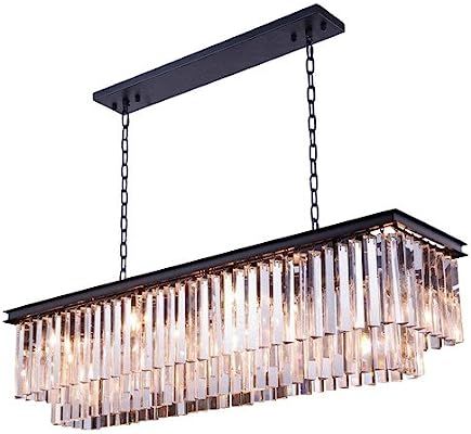 Saint Mossi Modern K9 Clear Crystal Bar Rectangle Raindrop Chandelier Lighting LED Ceiling Light ... | Amazon (US)