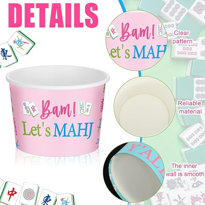 48 Pcs 9 oz Mahjong Treat Snack Cups Bulk Ice Cream Bowl Cute Cups Disposable Party Favors Paper ... | Amazon (US)
