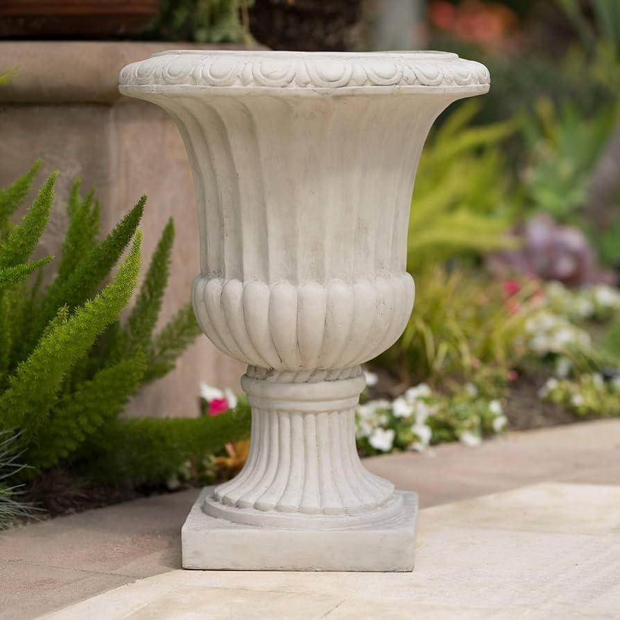 Antique White Italian Garden Pedestal Planter Urn Flower Pots, 26.5" Tall, Magnesium Oxide, Large... | Amazon (US)