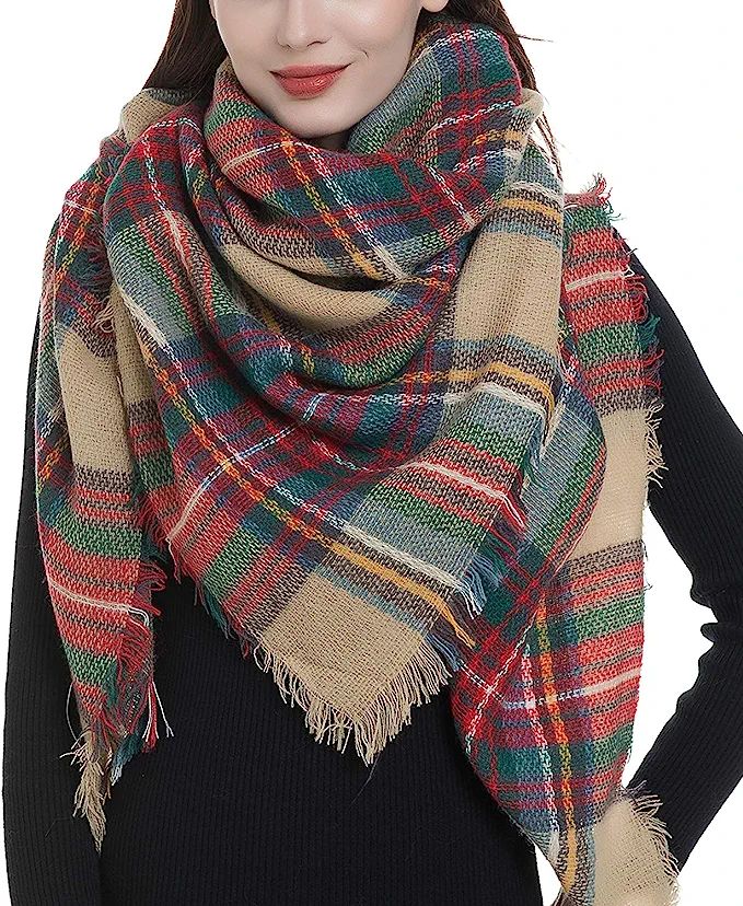 Dimore Trendy Plaid Blanket Scarf Women Big Oversized Long Scarves | Amazon (US)