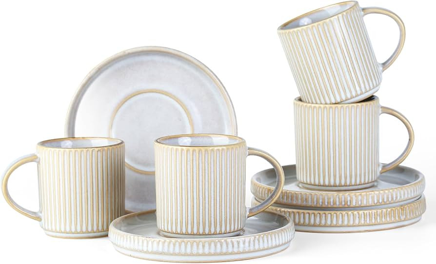 famiware Star Espresso Cups and Saucers Set of 4, [ Mini ] 3 oz Ceramic Small Coffee Mug with Han... | Amazon (US)