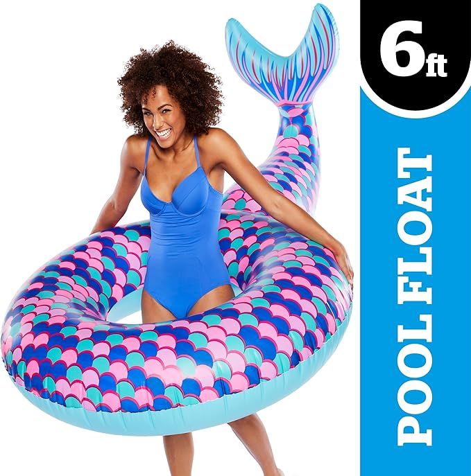 BigMouth Inc Giant Mermaid Tail Pool Float, Funny Inflatable Vinyl Summer Pool or Beach Toy, Patc... | Amazon (US)