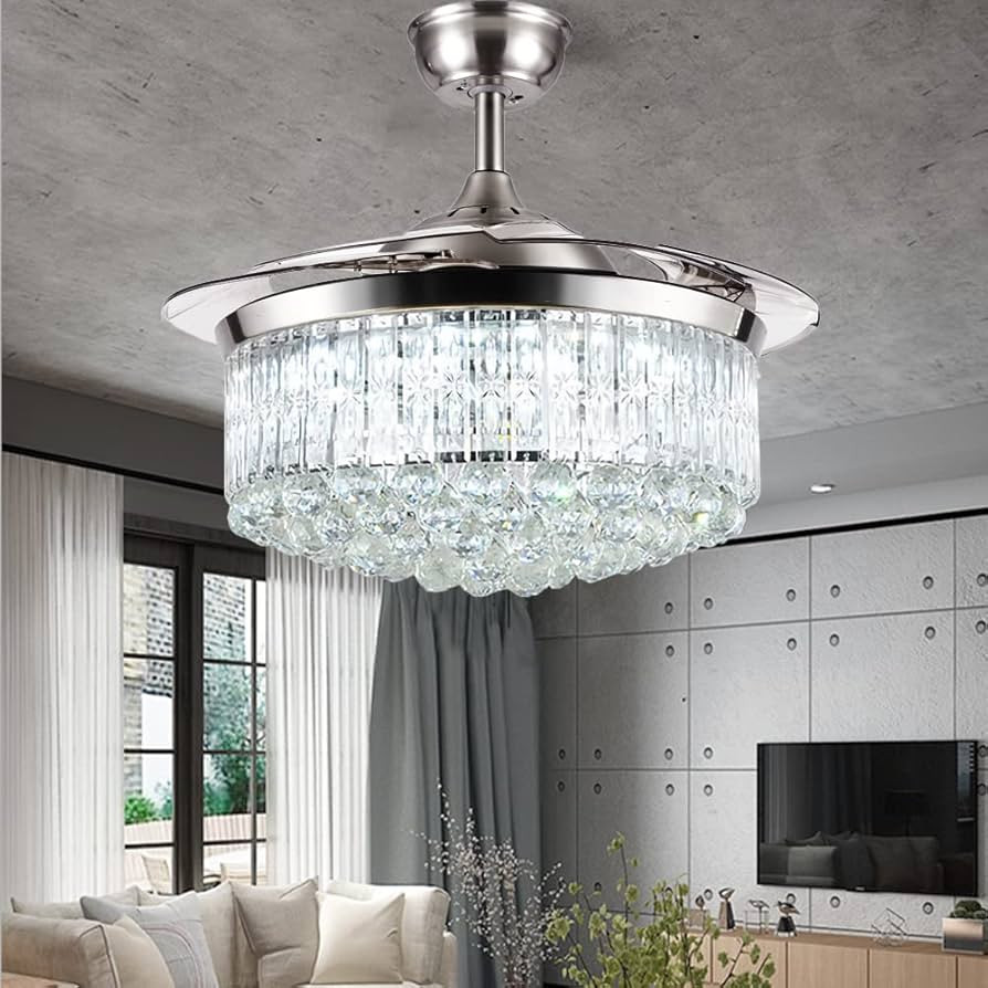 Fandian 42" Luxury Crystal Ceiling Fan with Light Remote Control Modern Retractable Chandelier, 3... | Amazon (US)
