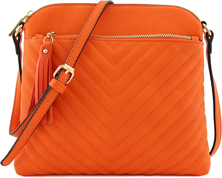 Chevron Quilted Medium Crossbody Bag with Tassel Accent | Amazon (US)