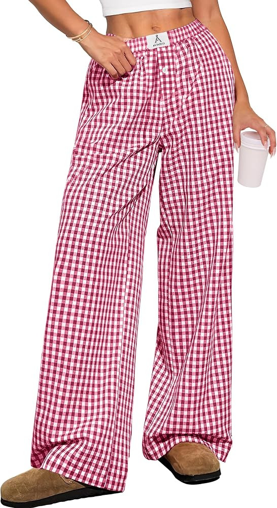 ANRABESS Womens Gingham Striped Boxer Pants | Amazon (US)