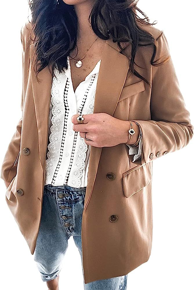 Sidefeel Women Casual Blazers Open Front 3/4 Sleeve Ruched Cardigan Work Office Suit Jacket | Amazon (US)