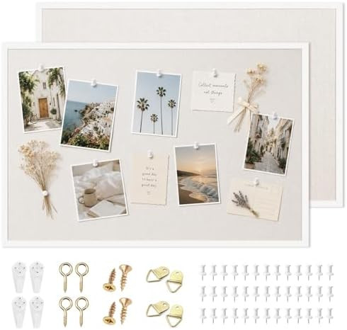 OWLKELA 24'' x 36'' Linen Bulletin Board 2 Pack, White Framed Cork Board, Perfect for Office & Ho... | Amazon (US)