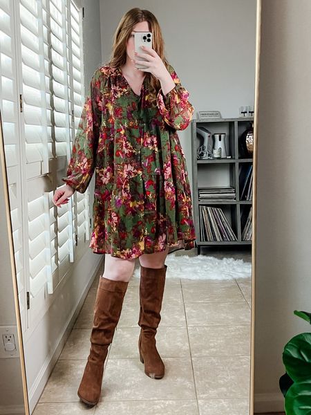Fall outfit from Walmart. Fall dress wearing size medium. Knee high boots. Walmart outfit. 

#LTKshoecrush #LTKunder50 #LTKstyletip