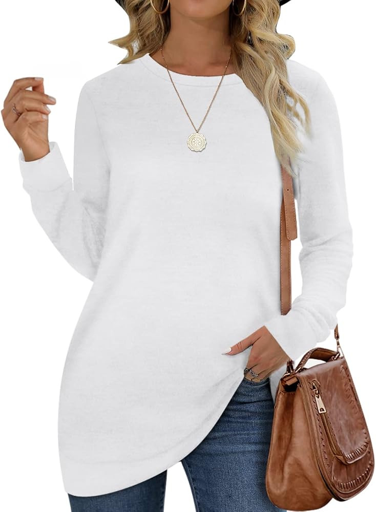 OFEEFAN Sweatshirts for Women Crew Neck Long Sleeve Plain Fashion Casual Tops | Amazon (US)