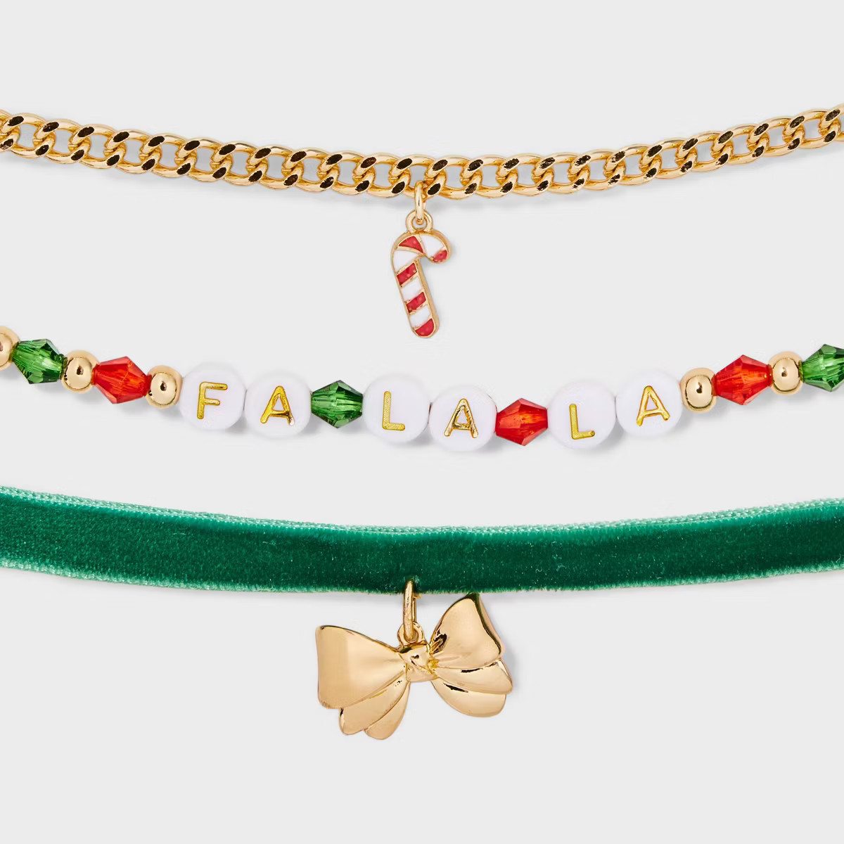 Christmas Beaded and Bow Velvet Choker Necklace Set 3pc - Green/Gold | Target