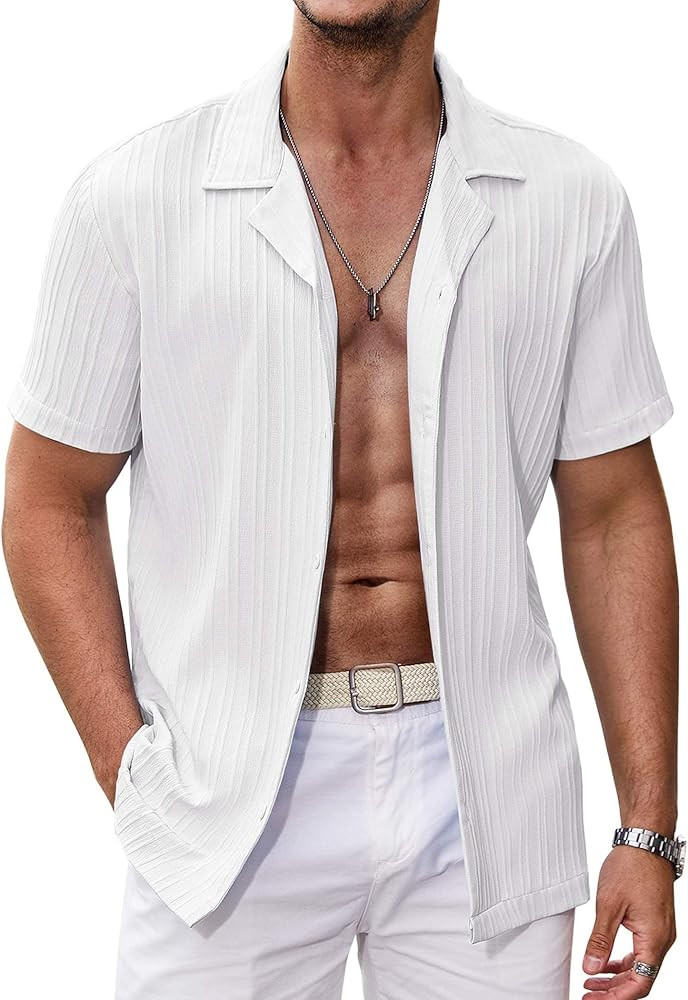 COOFANDY Men's Casual Shirts Short Sleeve Button Down Shirts Fashion Textured Summer Beach Shirt | Amazon (US)
