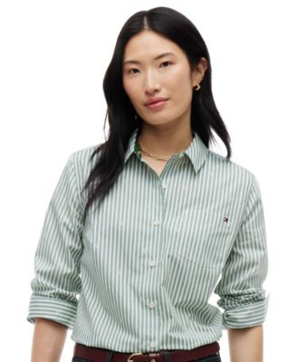 Tommy Hilfiger Women's Printed Button-Front Roll-Tab Shirt - Ithaca Poppy Print | Macy's