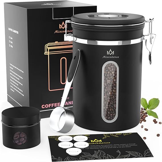 Coffee Canister for ground coffee with Transparent Window,Date Tracker CO2 Valve 304 Stainless St... | Amazon (US)