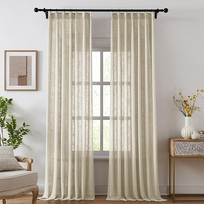 Pinch Pleated Linen Curtains for Living Room, Light Filtering Sheer Curtains 108 inches Long, Far... | Amazon (US)