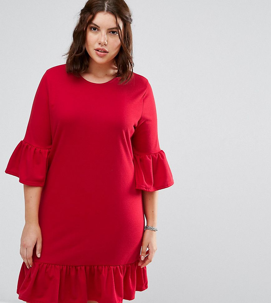 Alice & You Extreme Frill Sleeve And Hem Shift Dress - Red | ASOS US
