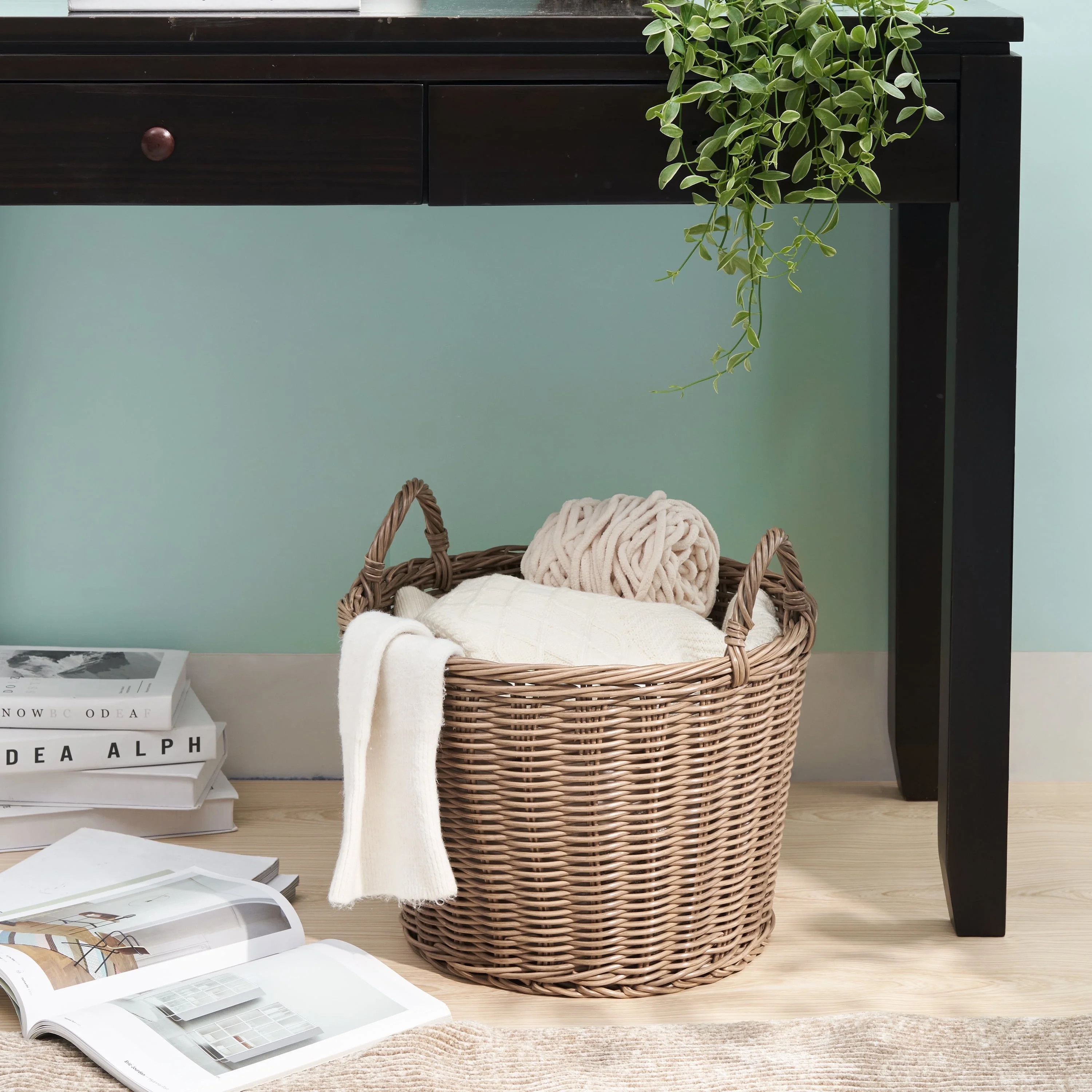 Solhome Joseph Round Cone Resin Wicker Chocolate Brown Basket | Walmart (US)