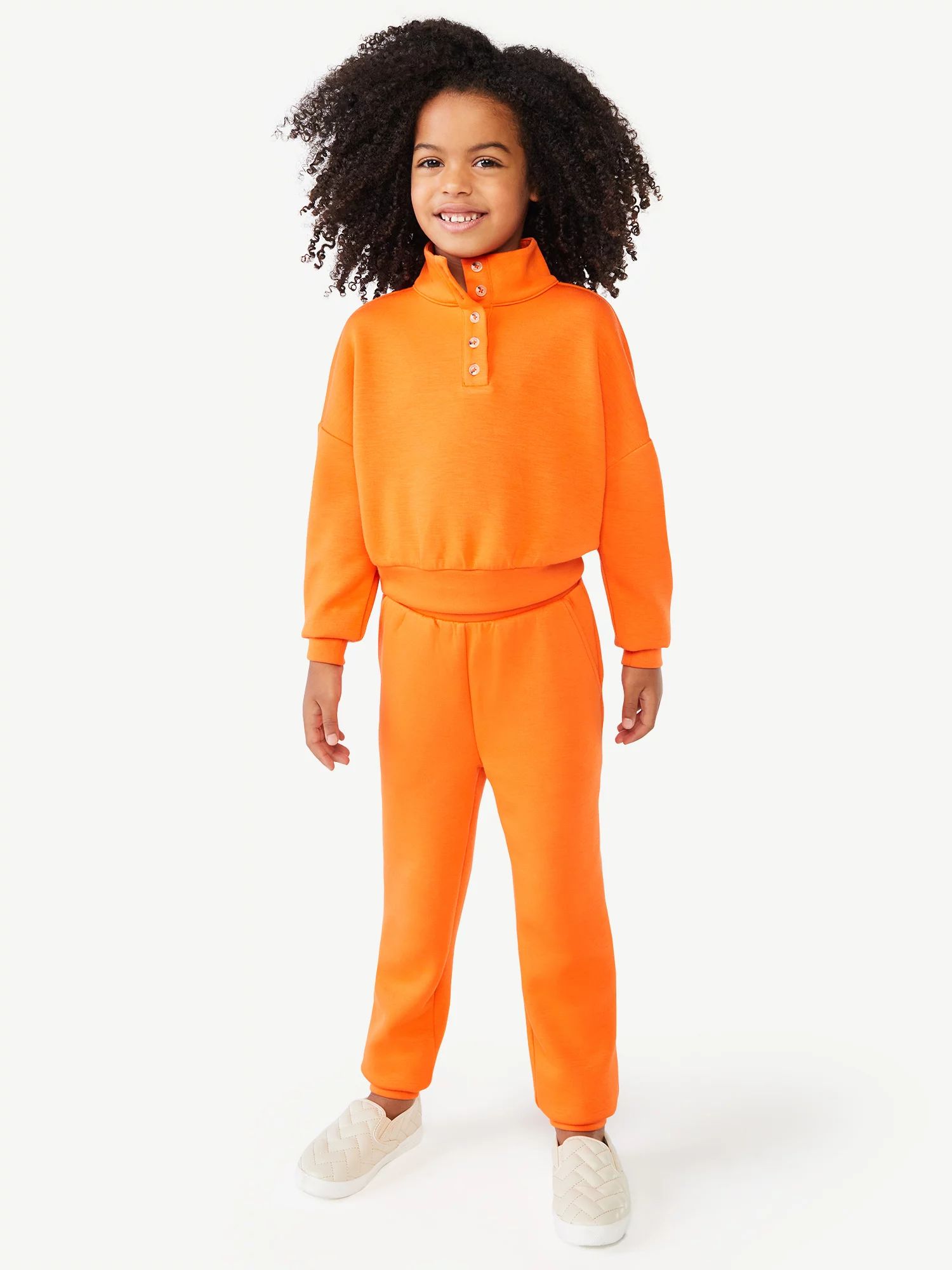Scoop Girls Button Up Sweatshirt and Joggers, 2-Piece Outfit Set - Walmart.com | Walmart (US)