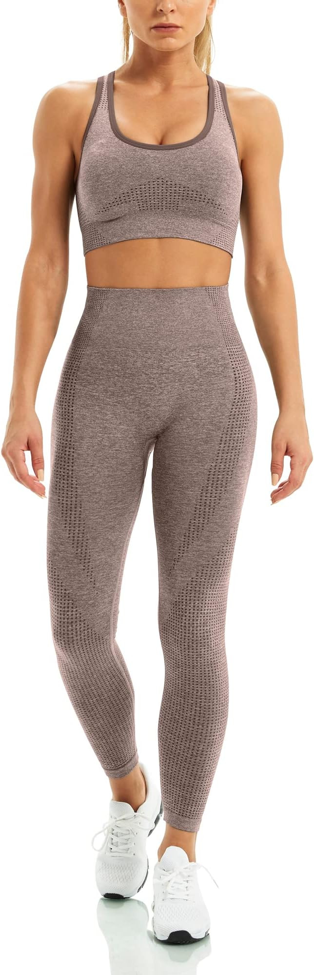 WodoWei Women 2 Piece Workout Outfits Sports Bra Seamless Leggings Yoga Gym Activewear Set | Amazon (US)