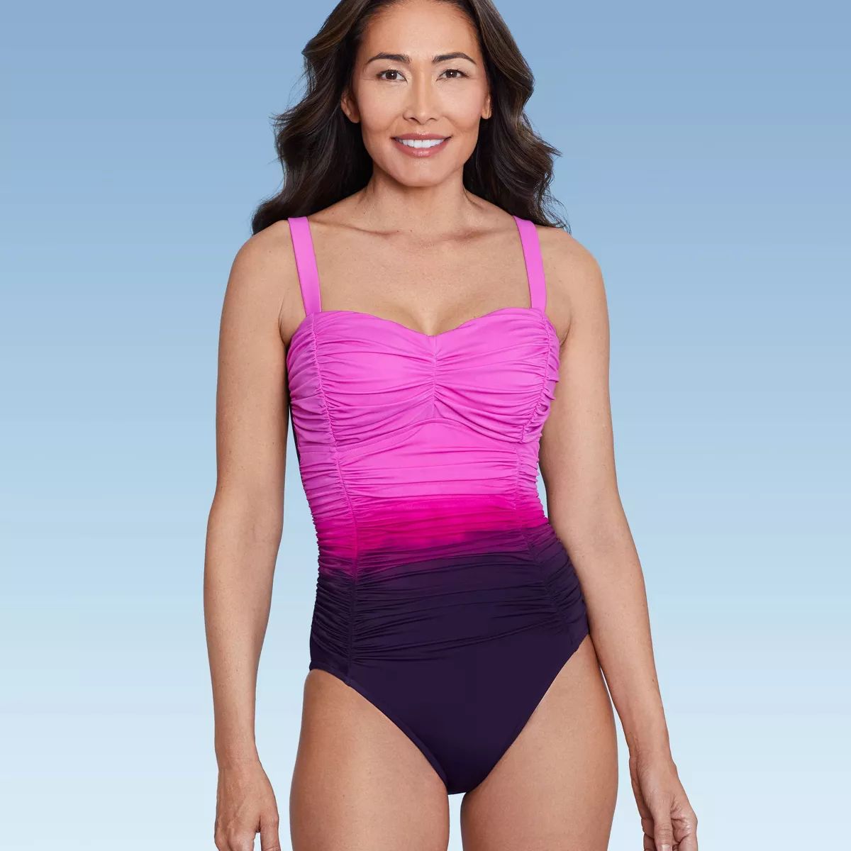 Women's UPF 50 Sweetheart Neck Seamed One Piece Swimsuit - Shape + Style™ by Aqua Green® Multi... | Target