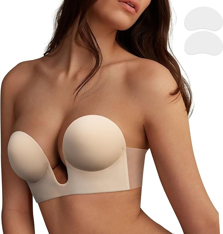 YODOOLTLY Plunge Sticky Bra Push Up,Invisible Adhesive Bras,Deep V Strapless No Show Bra Reusable... | Amazon (US)