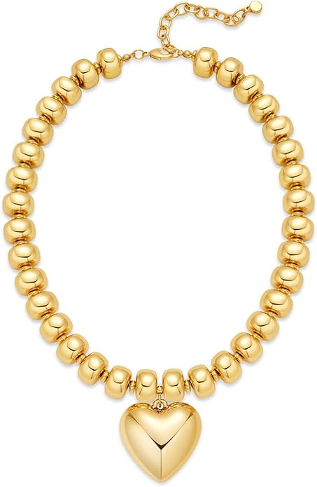 WOWORAMA Chunky Heart Necklaces for Women Colorful Resin Beaded Choker Necklace Gold Puffy Heart ... | Amazon (US)