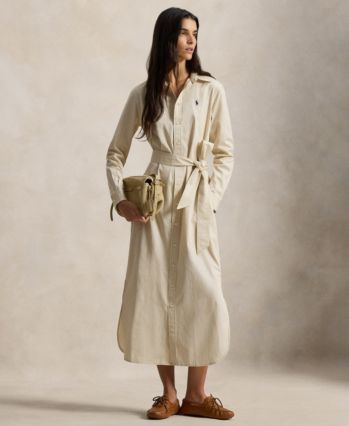 Polo Ralph Lauren Women's Long-Sleeve Collared Shirt Dress - Polo Tan | Macy's