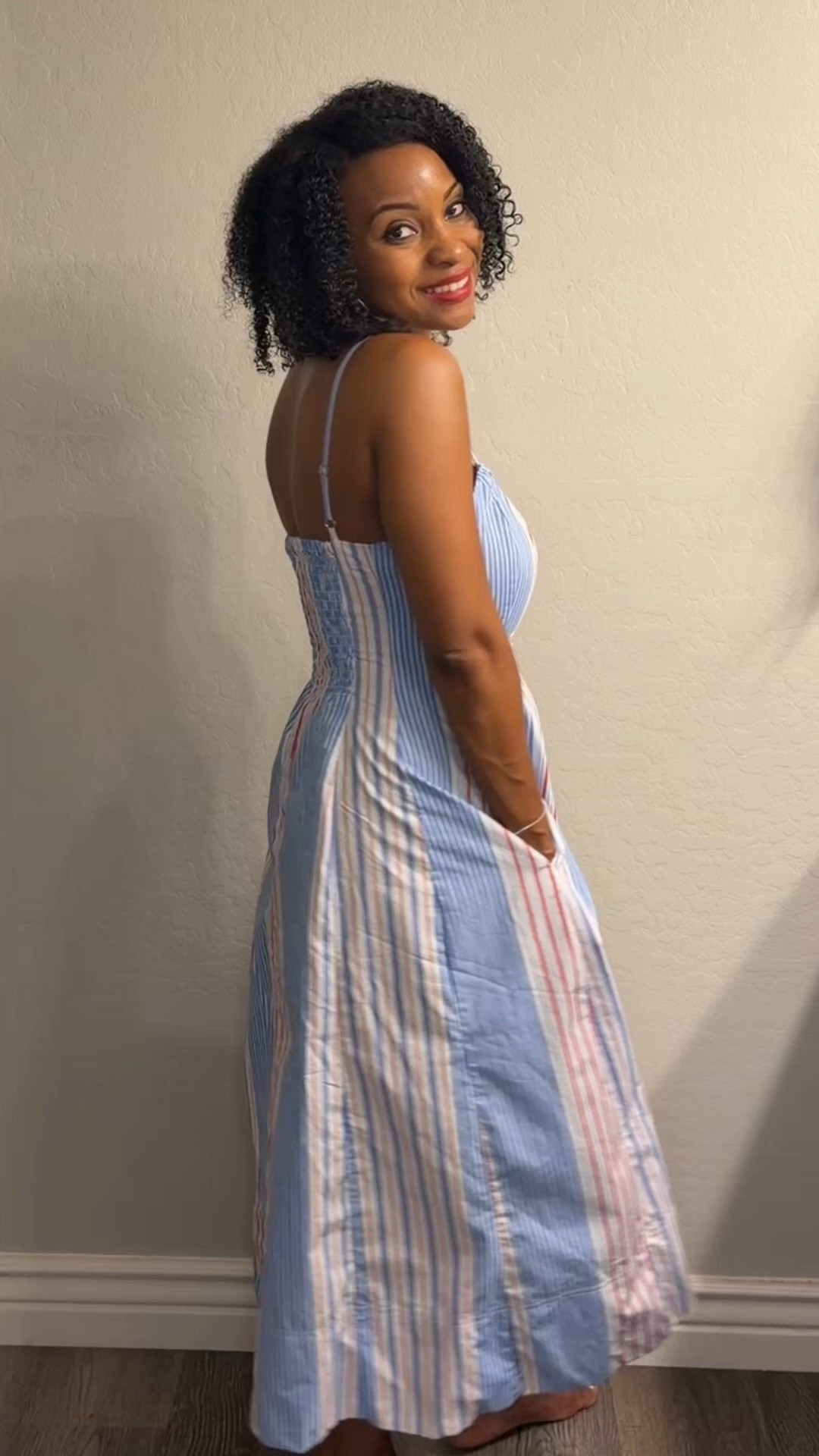 I stumbled on this dress in Walmart and immediately loved the colors, vertical stripes and flowy bottom. I love how it snatched the waist in but flares out. The back has a hidden zipper and it is stretchy. I’m wearing a size XS. 

Midi dress, summer dress,

#LTKootd #LTKPetite