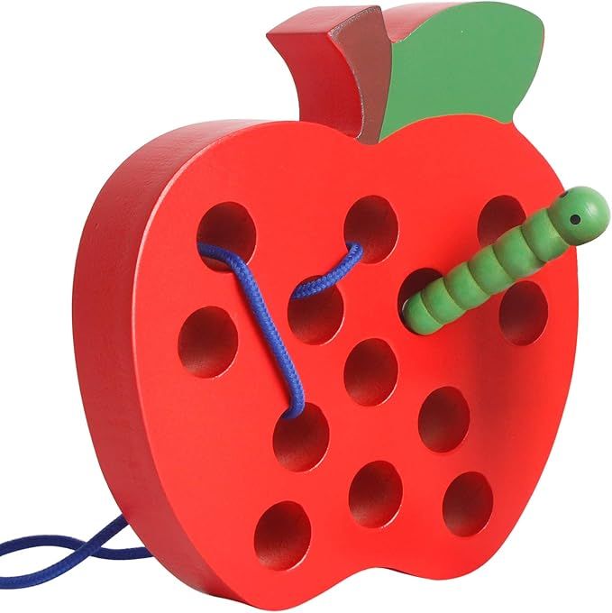 Wooden Apple Lacing Threading Weaving Worm Toy Fun Learning Travel Toy Fine Motor Skill Education... | Amazon (US)