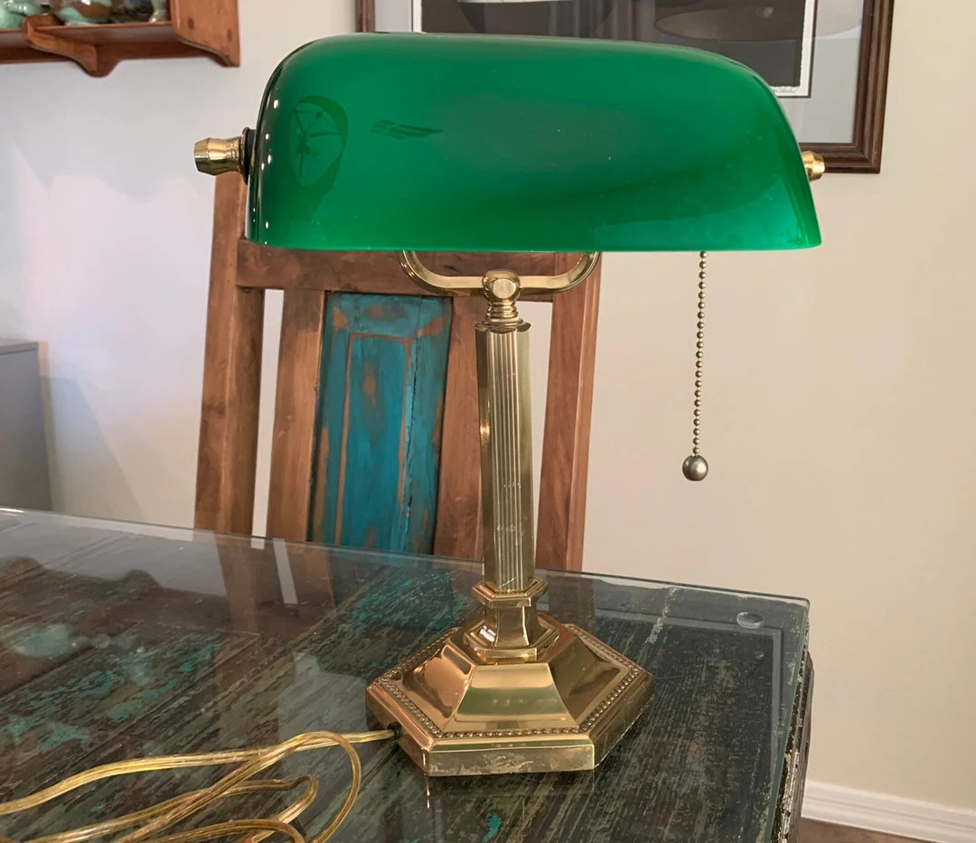 Green Banker Desk Lamp Pull Chain /Traditional Brass Banker Lamp | Etsy (US)
