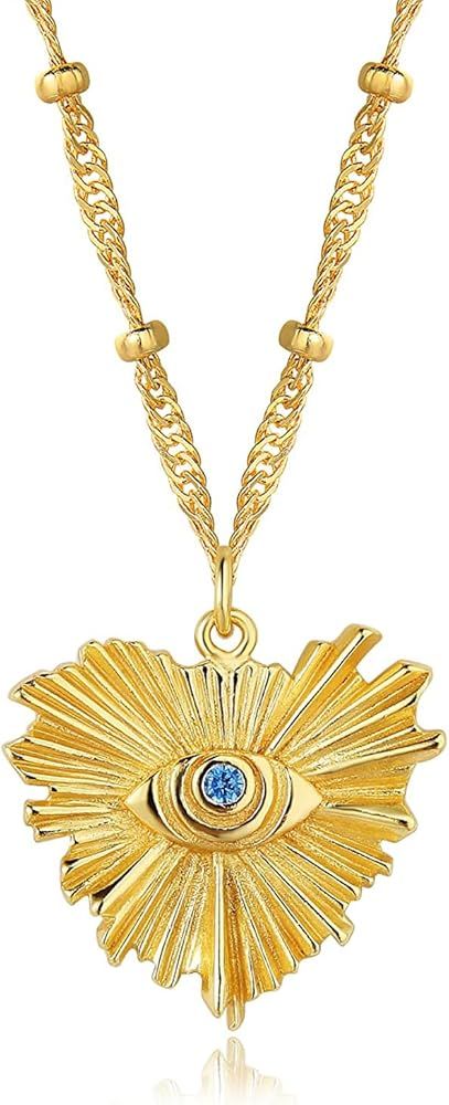 BENEIGE Evil Eye Necklace 14K Gold Plated Cute Dainty Cubic Zirconia Colored Eye Hamsa Pendant Ch... | Amazon (US)