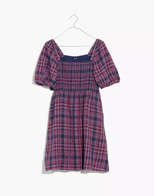 Lucie Puff-Sleeve Smocked Mini Dress in Rockfern Plaid | Madewell