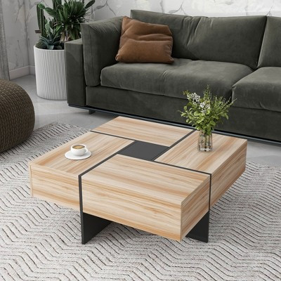 Modern Coffee Table Square Cocktail Table Center Table Sofa Table Side Table with 4 Hidden Storage Compartment,Extendable Sliding Top,Brown-ModernLuxe | Target